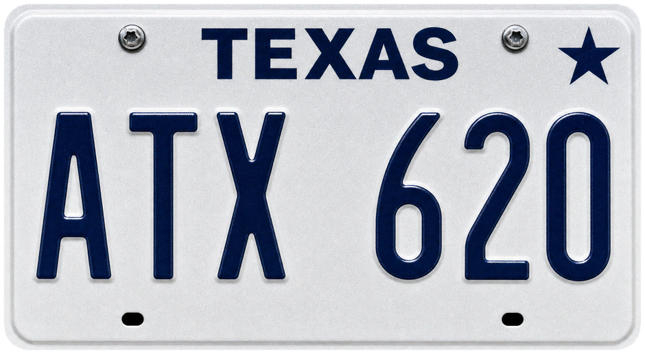 A Texas license plate reading ATX 620 being scanned by the lane camera