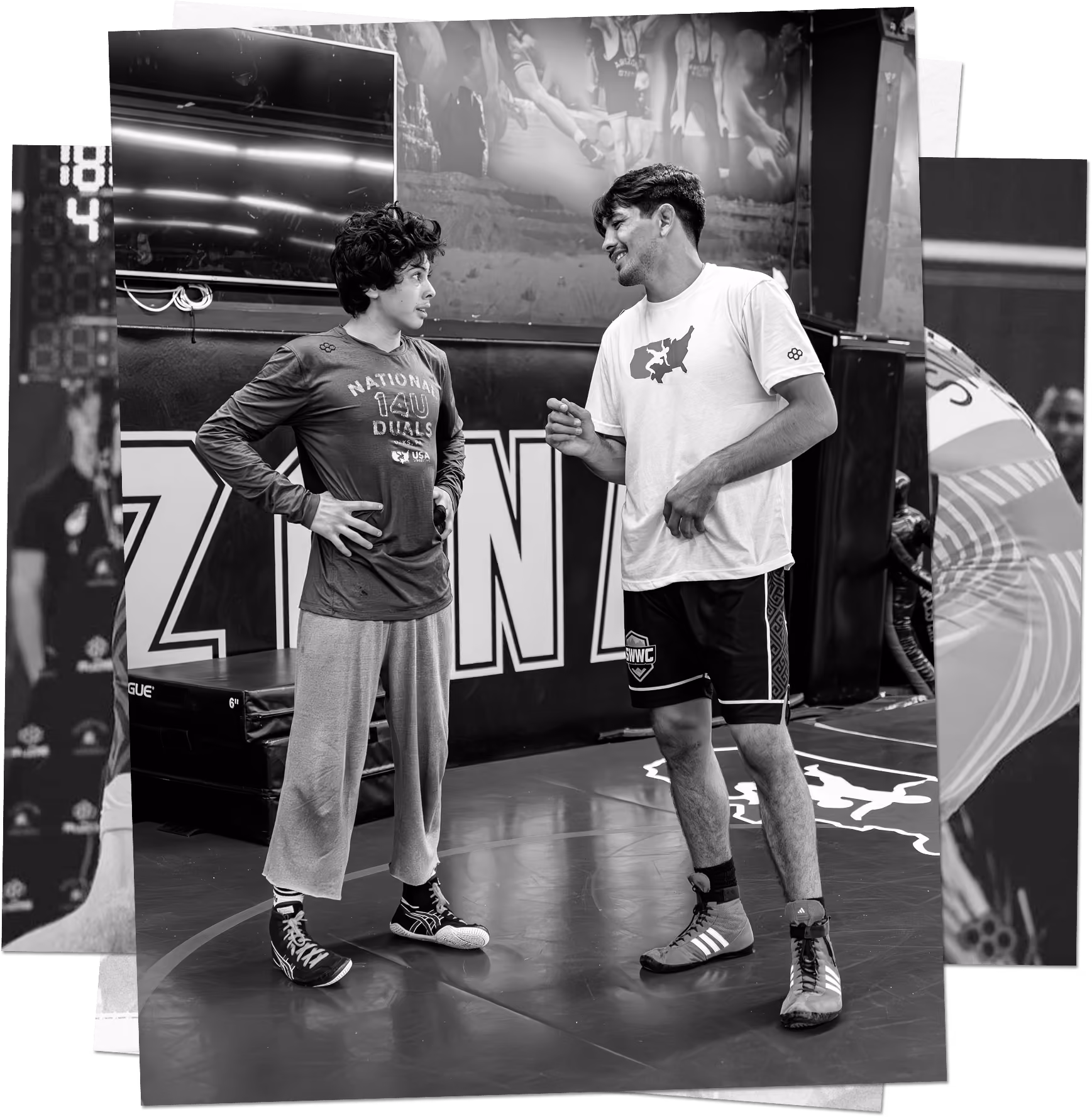 Southwest Wrestling Club wrestlers talking during a training session