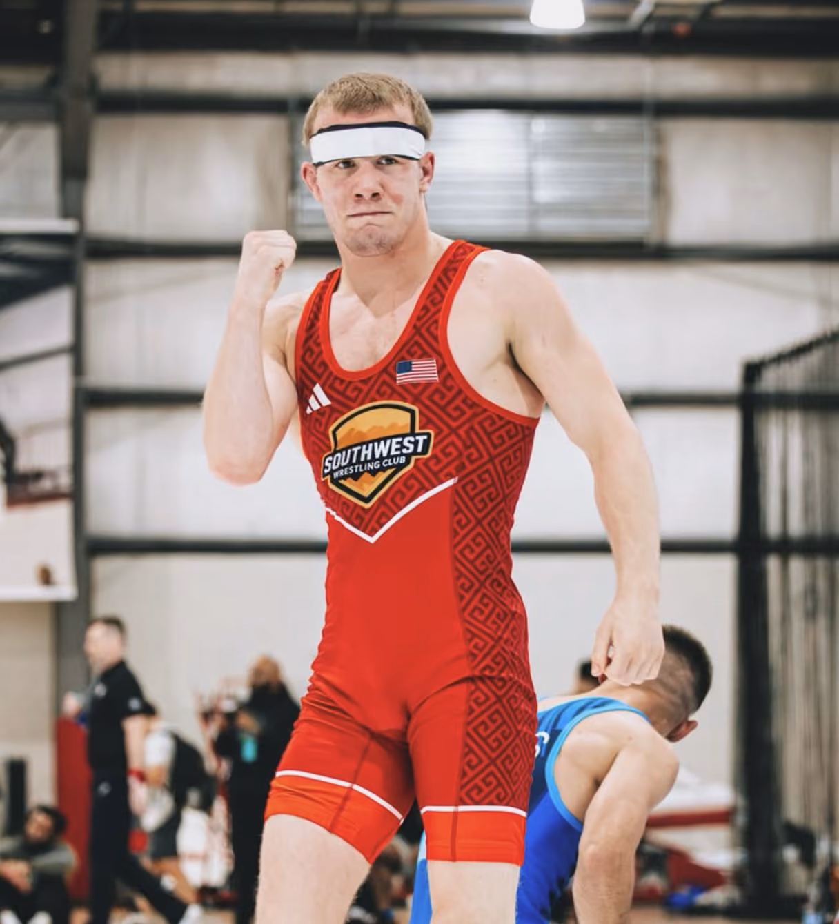 Southwest Wrestling Club wrestler celebrating after a match