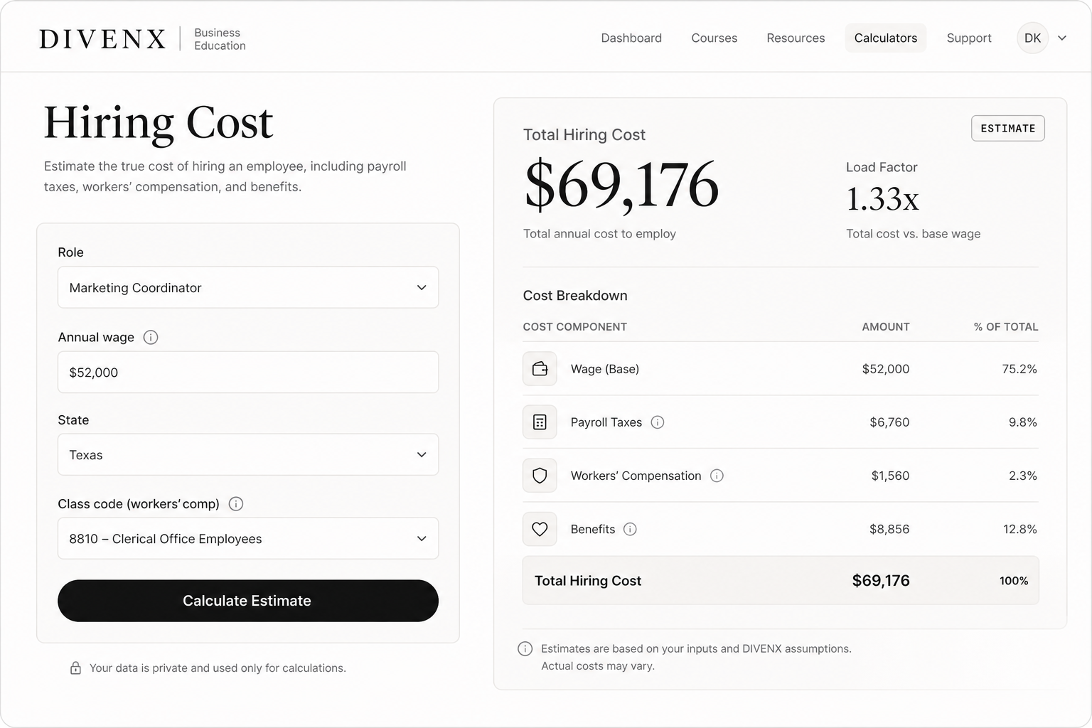 Hiring Cost calculator