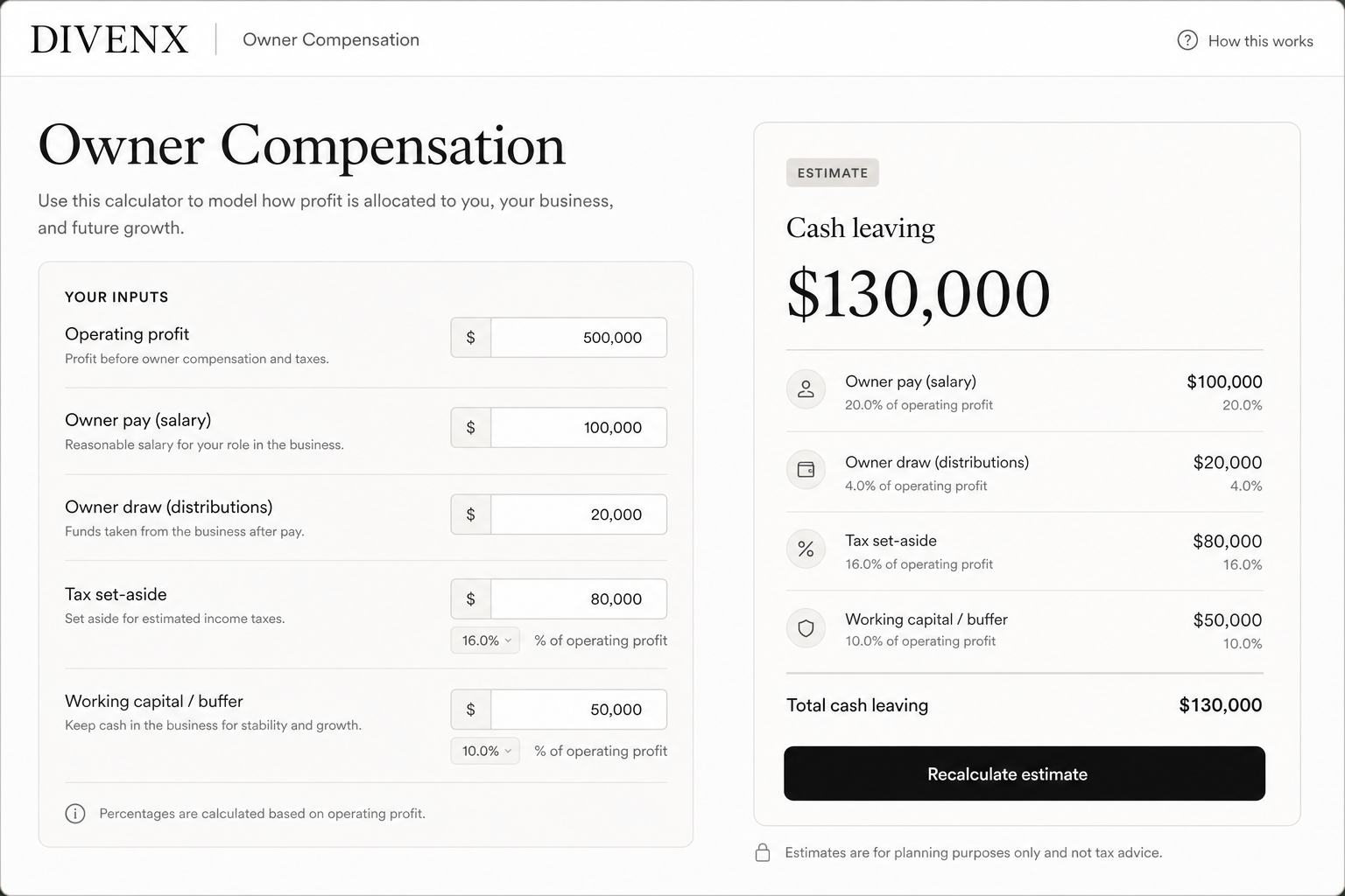 Owner Compensation calculator
