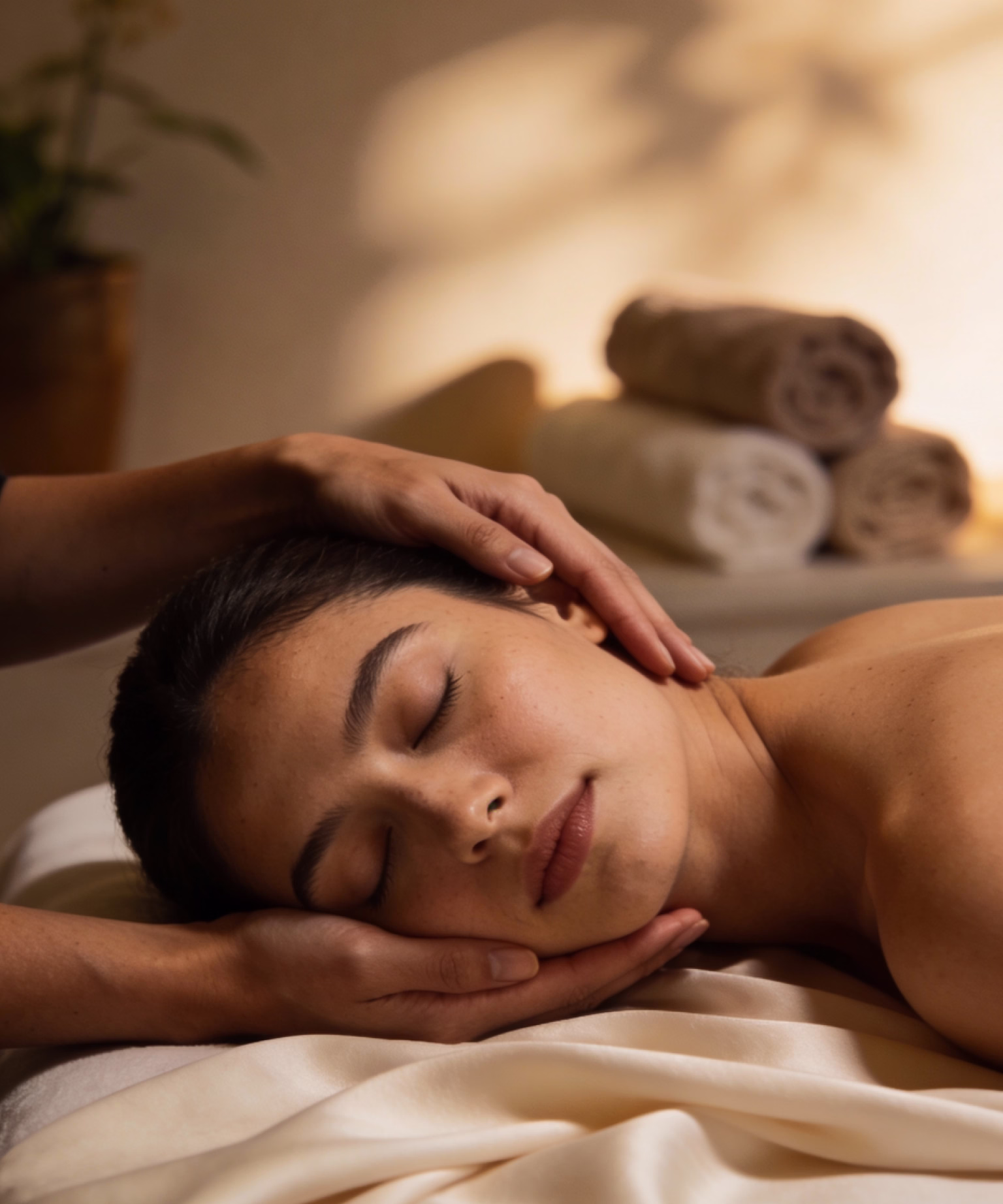 Woman receiving a relaxing facial massage at a spa