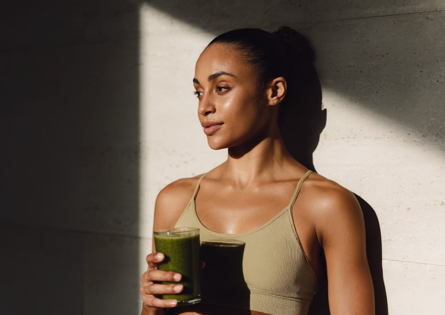 Serene woman with a smoothie