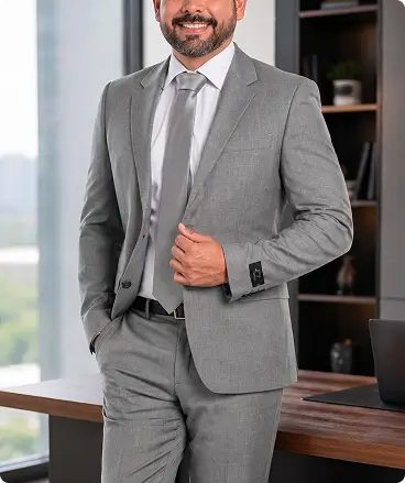 Traje sastre gris para hombre, conjunto formal y moderno para uniformes corporativos de oficina.