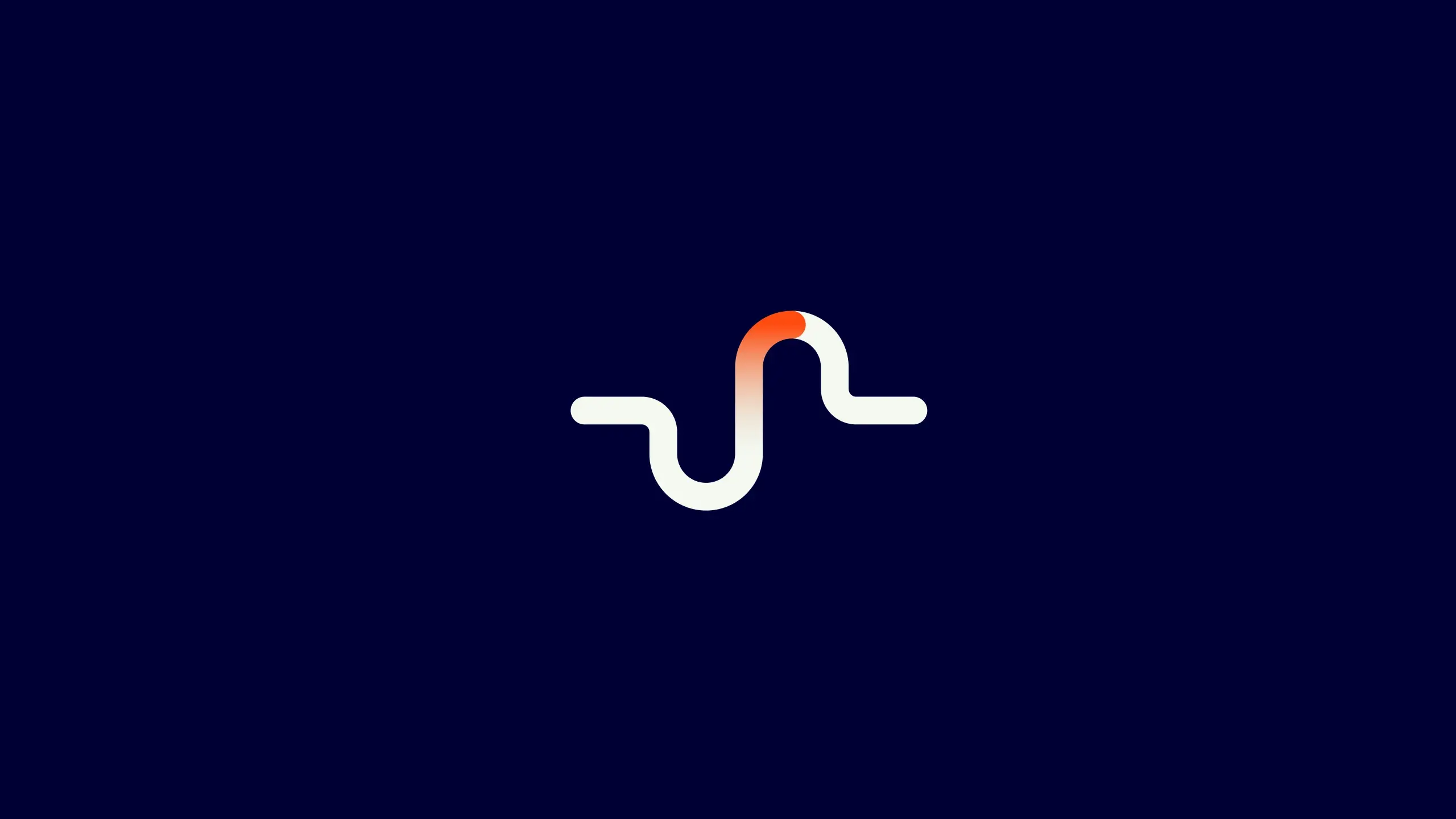 Curved white line with an orange gradient segment on a dark blue background, resembling a stylized wave.