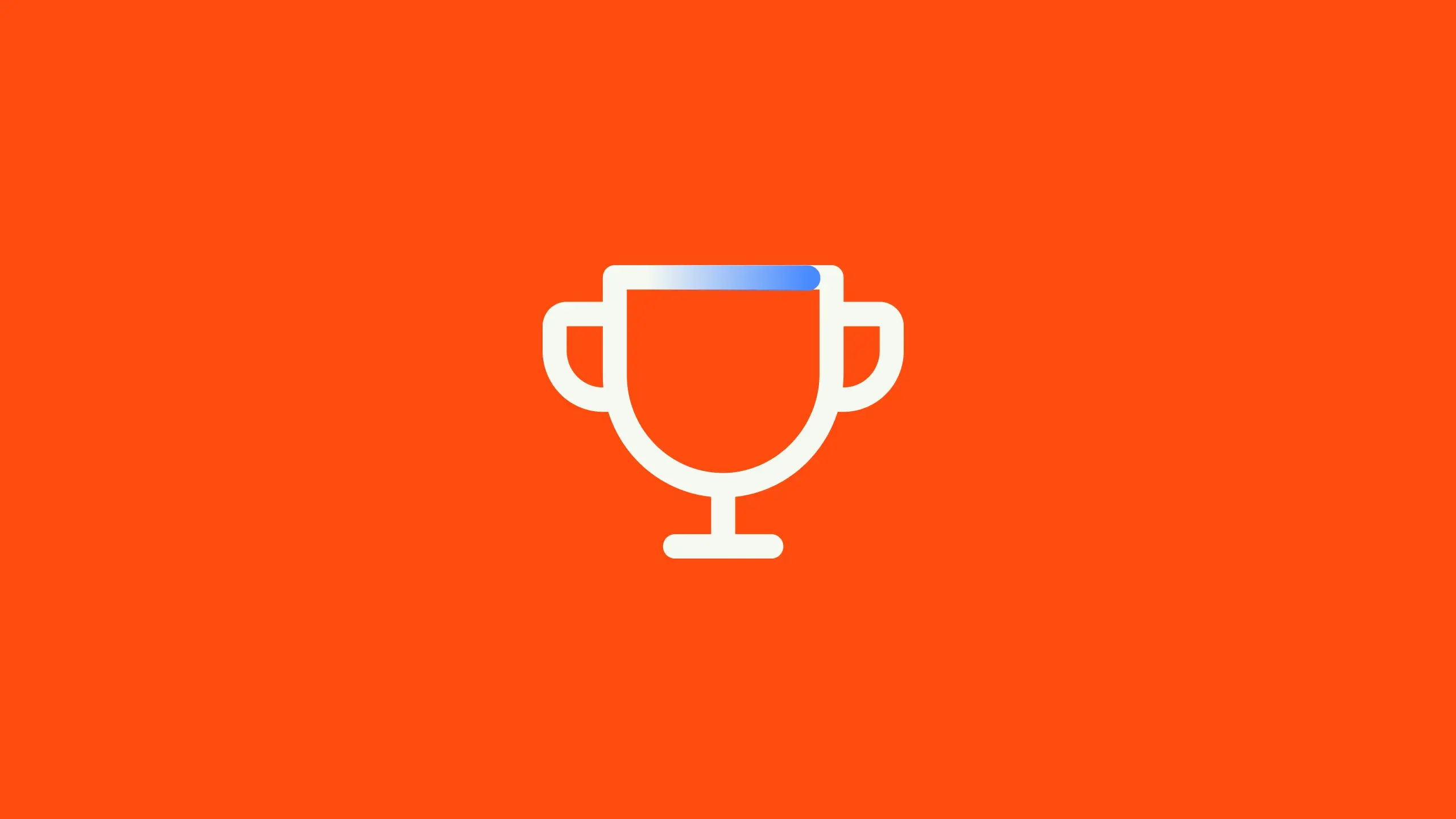 White trophy icon with a blue gradient top edge on an orange background.