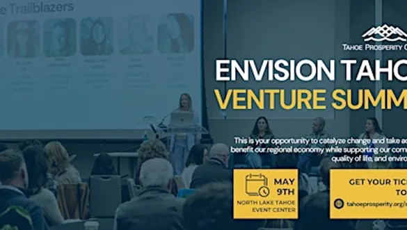 Audience listening to speaker at Envision Tahoe Venture Summit on May 9th at North Lake Tahoe Event Center.