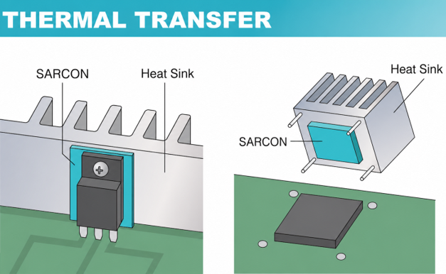 Thermal interface materials (TIM) between heat source and heat sink.