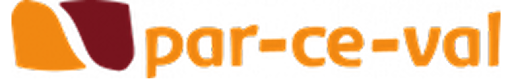 Logo mit zwei überlappenden Blattformen in Orange und Dunkelrot neben dem Schriftzug par-ce-val in orangener Schrift.