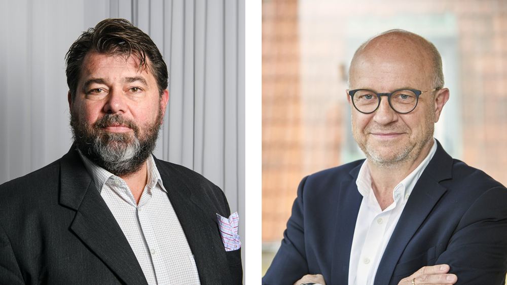 Porträtt av två män i kavaj sida vid sida