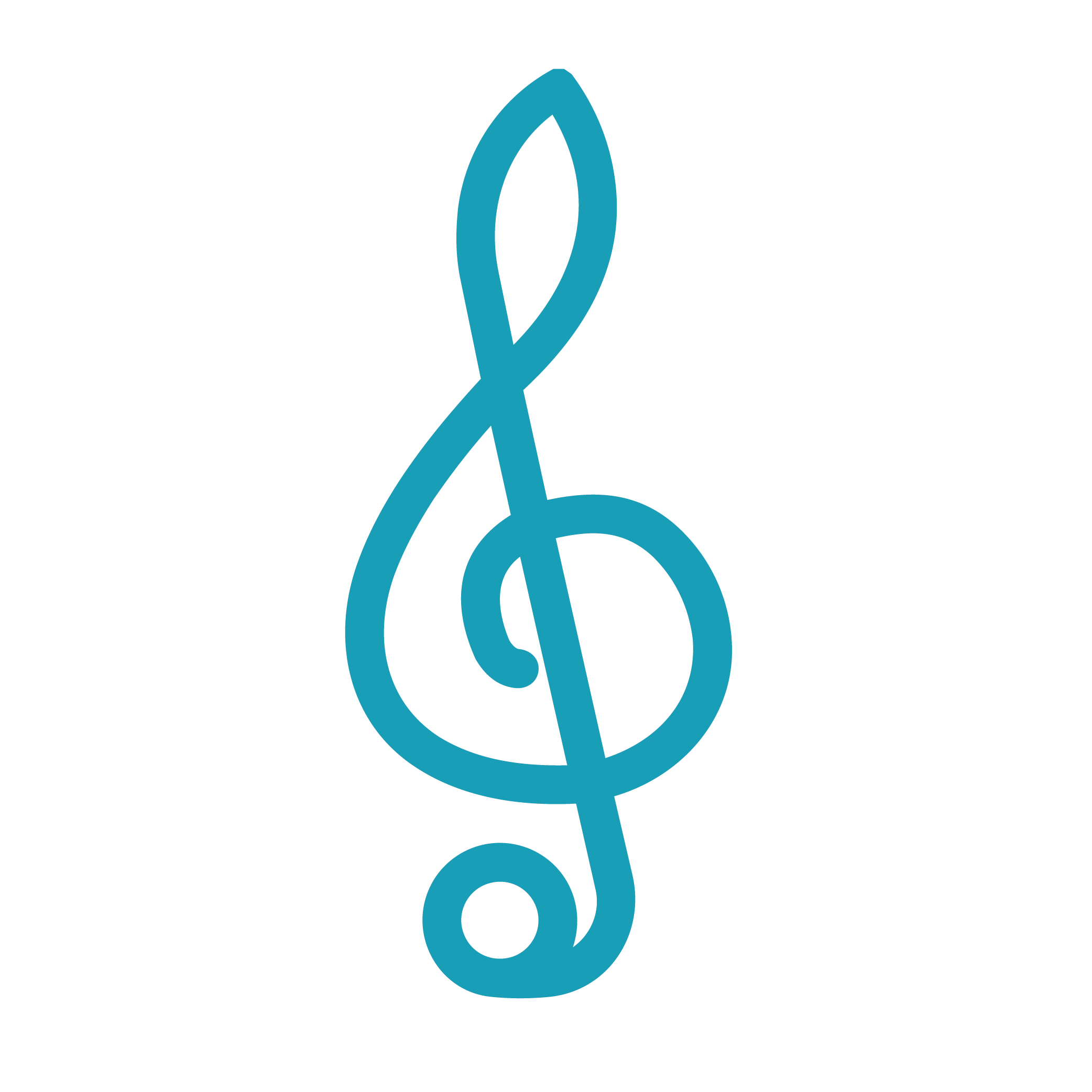 Blaues Violinschlüssel-Symbol auf weißem Hintergrund.
