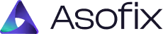 Abstract purple and teal triangular logo next to stylized white text on a transparent background.