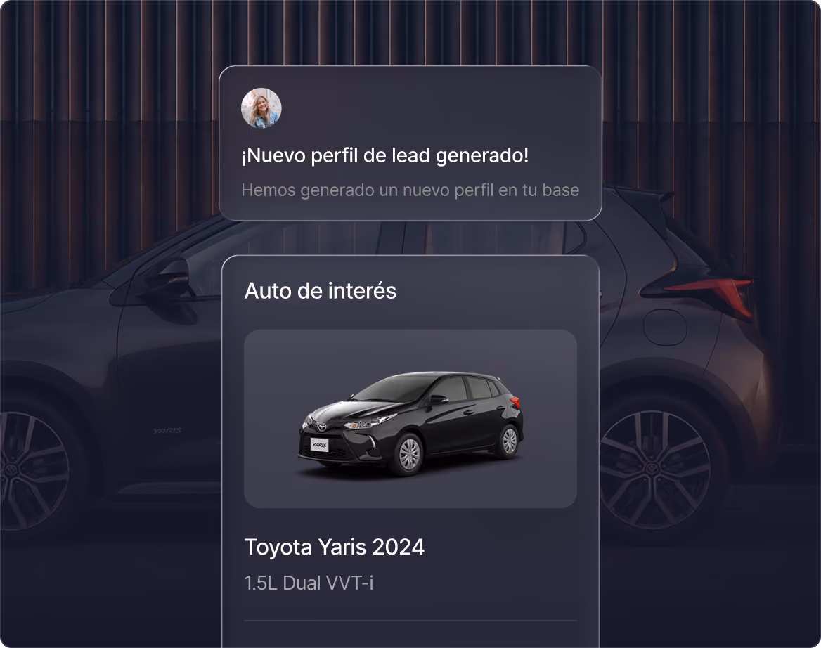 Perfil de lead nuevo y auto de interés Toyota Yaris 2024 negro 1.5L Dual VVT-i.