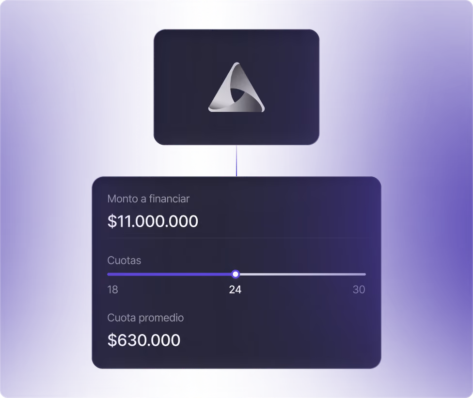Simulacion Monto a financiar,  con un selector de cuotas y total