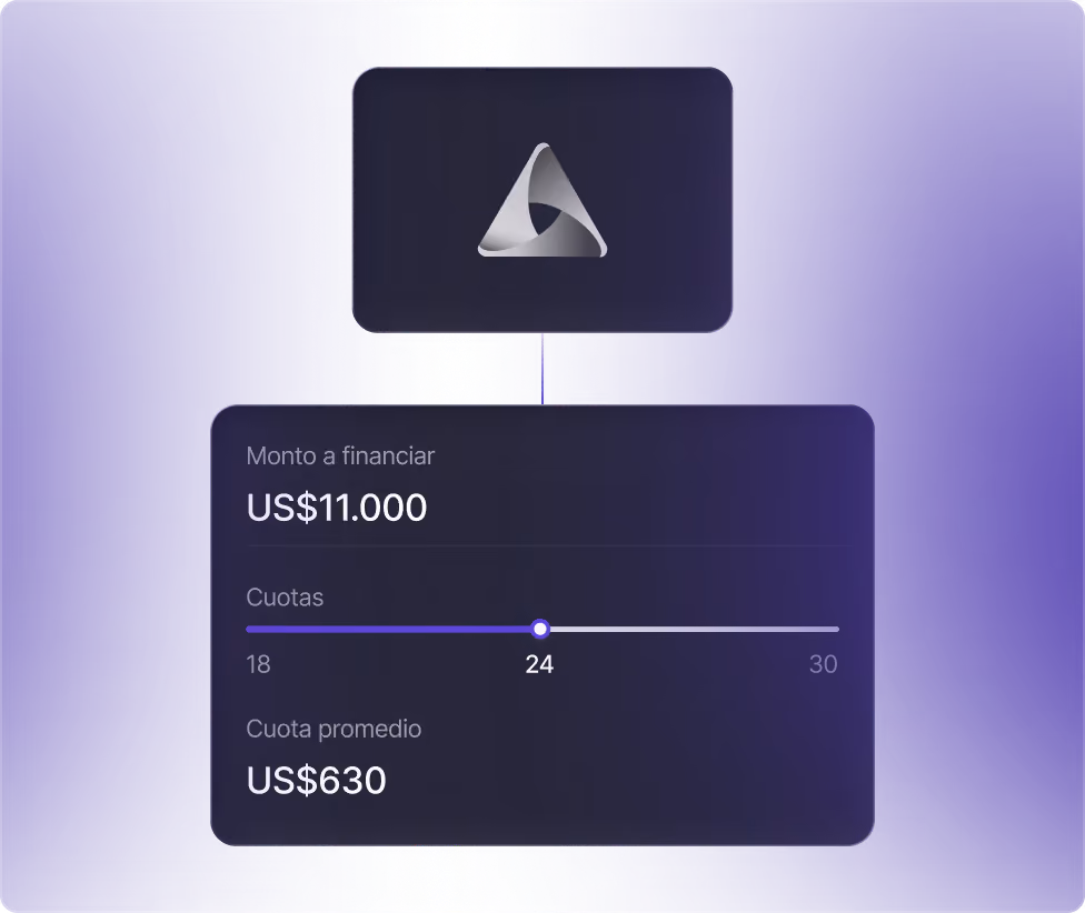 Simulacion Monto a financiar,  con un selector de cuotas y total