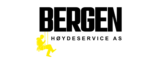 Logo med gul klatrer figur og teksten 'Bergen Høydeservice' i svart.