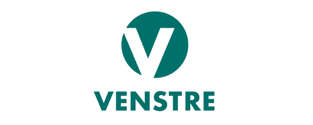 Venstre logo med en grønn sirkel og et V-ikon over ordet Venstre.