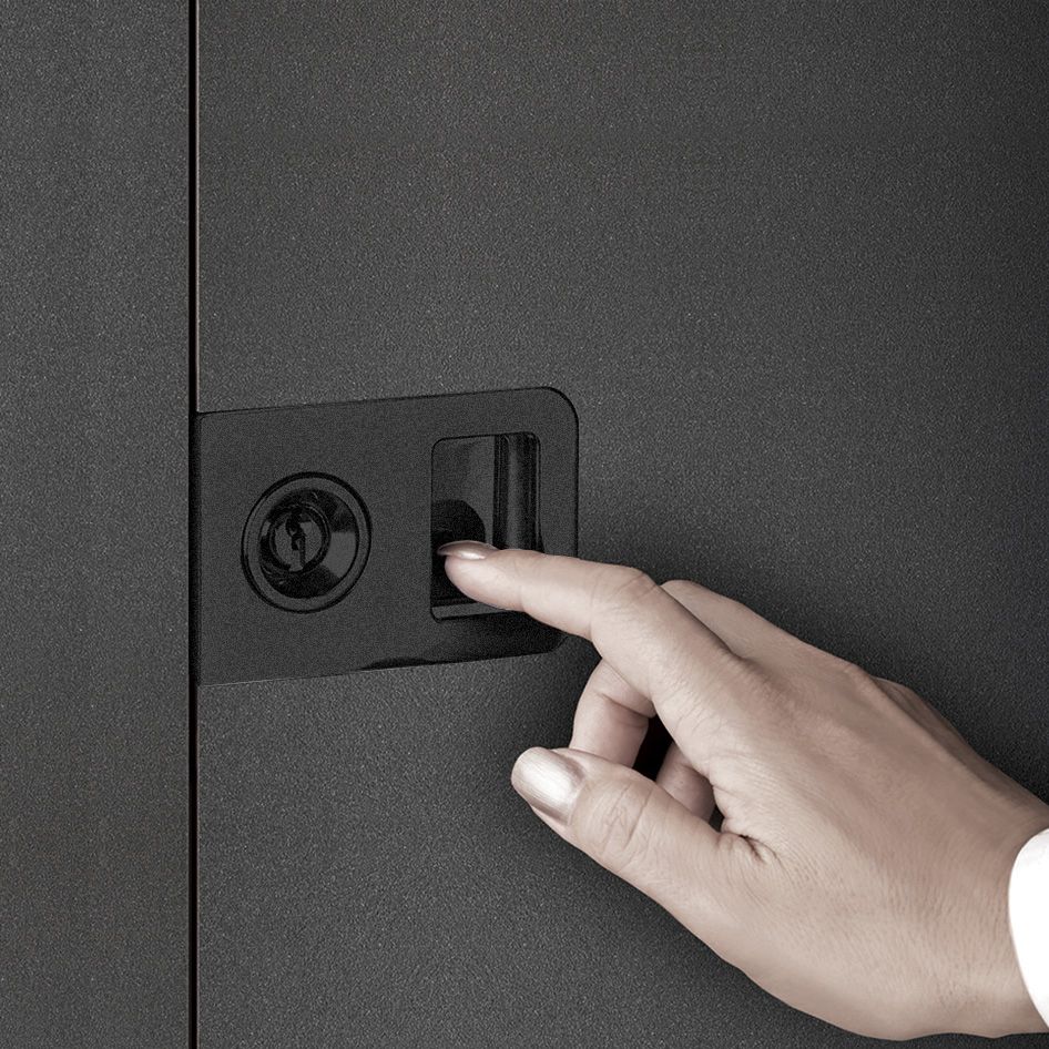 In eine schwarze Pirnar-Haustür integrierter Fingerscanner