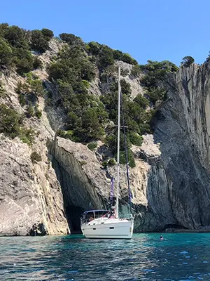 Sailing yacht in a bay in Greece