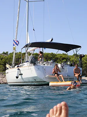 Yacht anchored in a quiet bay