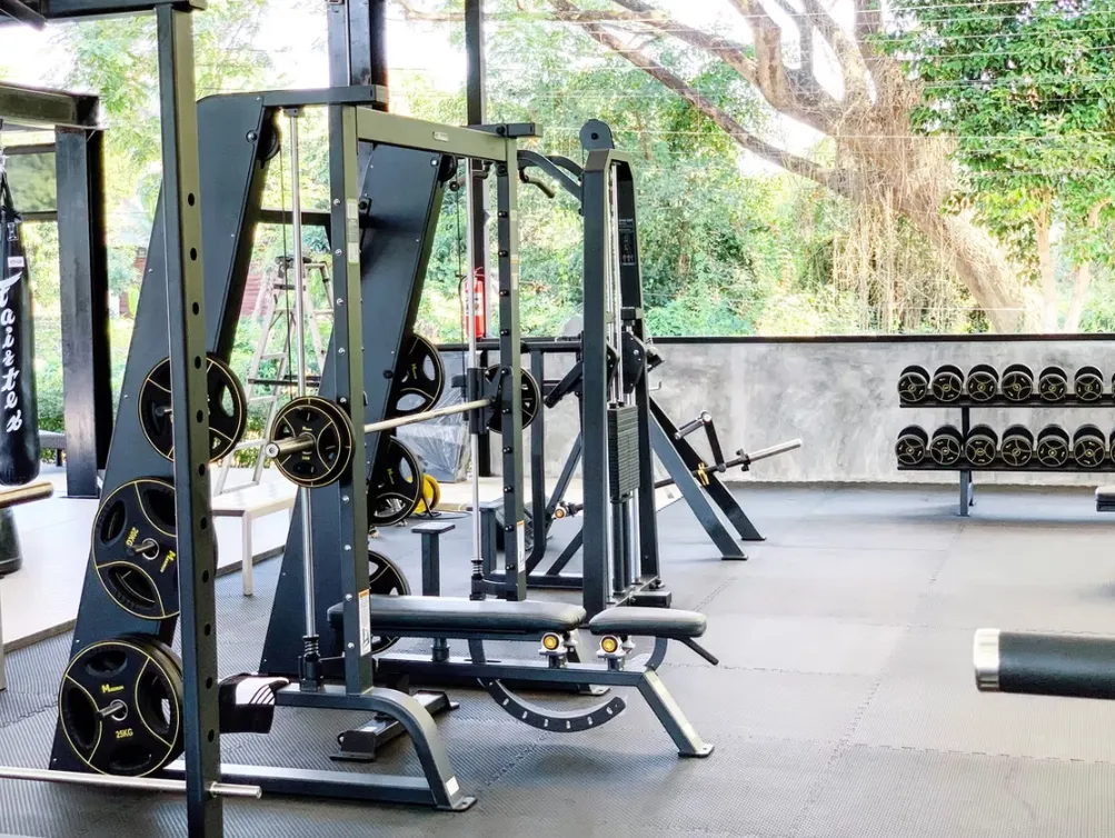 Weight and strength training area at The Camp