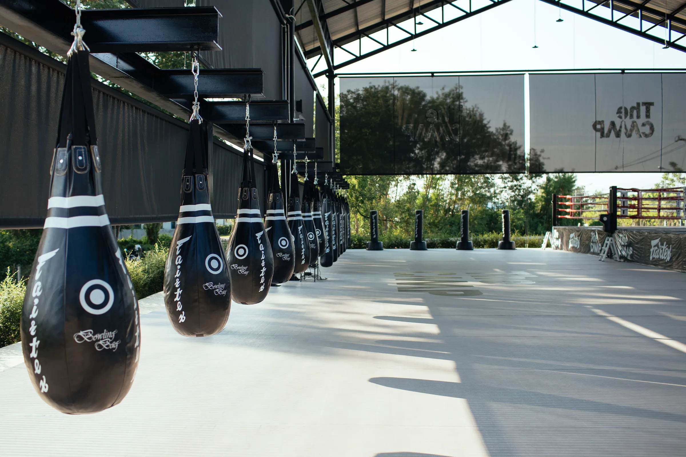 Rows of heavy bags at The Camp.