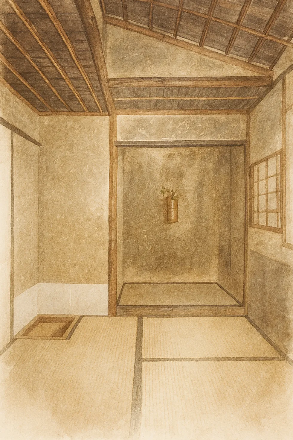 Architectural illustration of the Tai-An Japanese tearoom at The Camp Chiang Mai