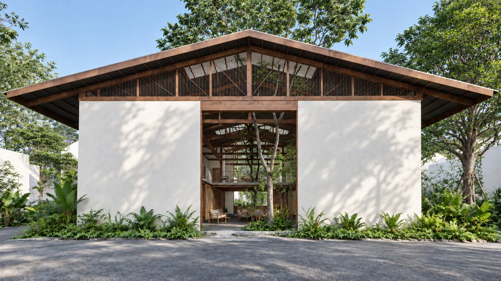 Architectural rendering of The Garage workspace and garden, planned for early 2027.