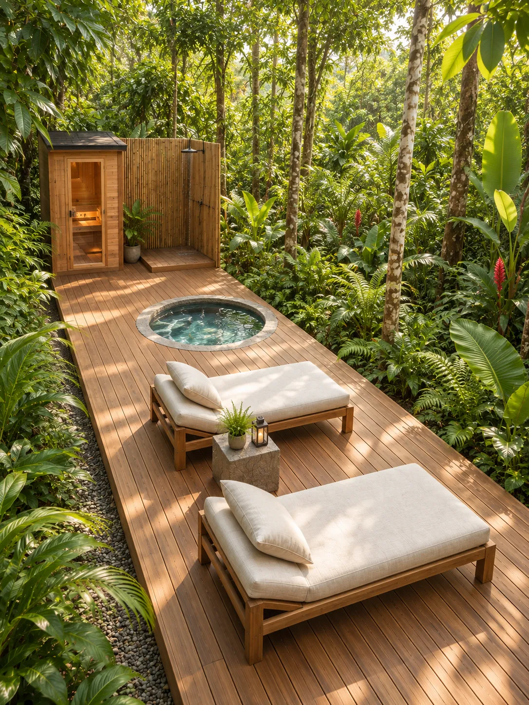 Sauna and ice bath recovery area at The Camp