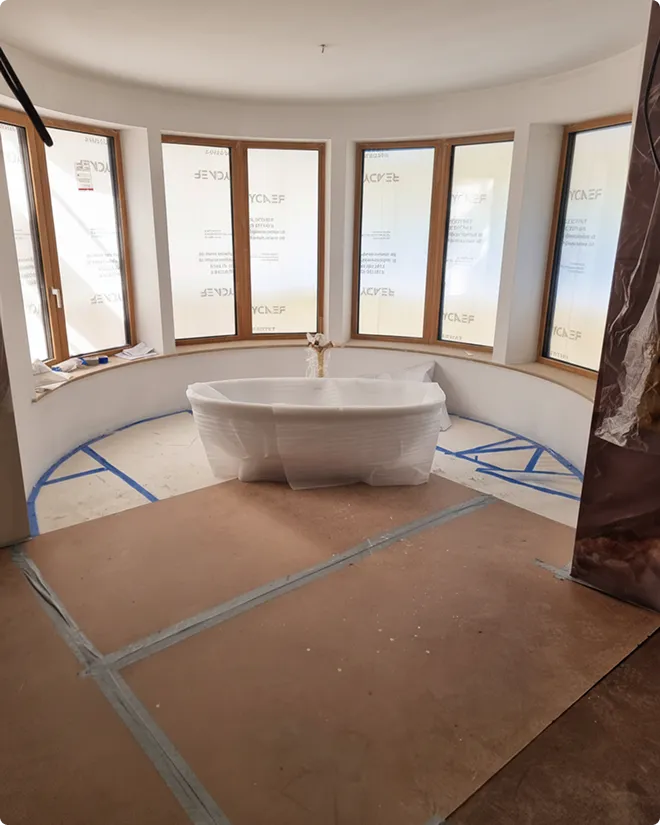 Curved wall construction at Caldy Baan, Wirral