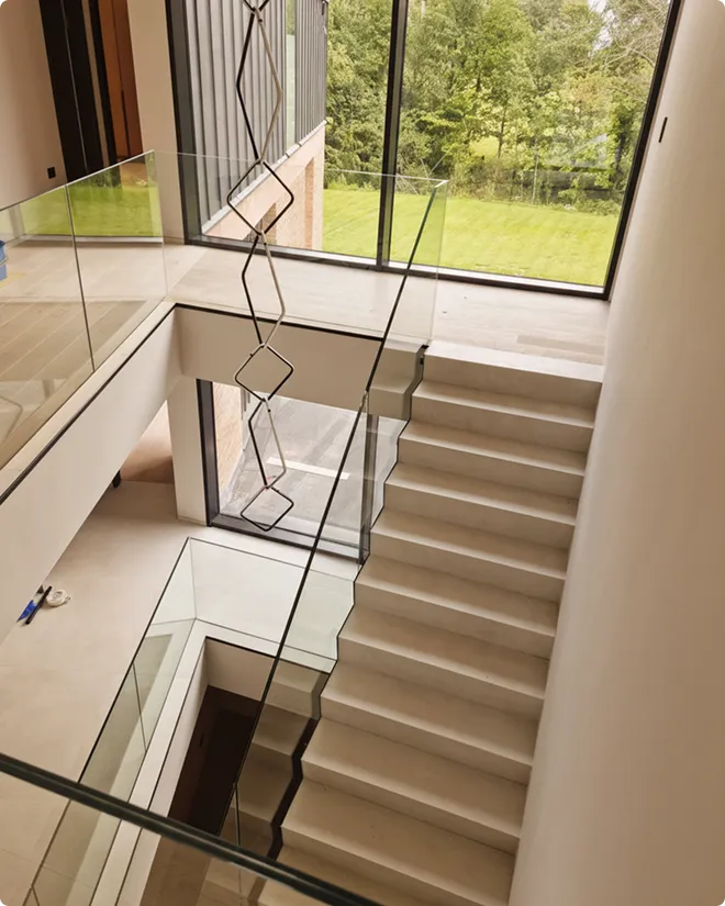 Minimalist interior with shadow-gap beads at Hollybrook Farm, Prestbury