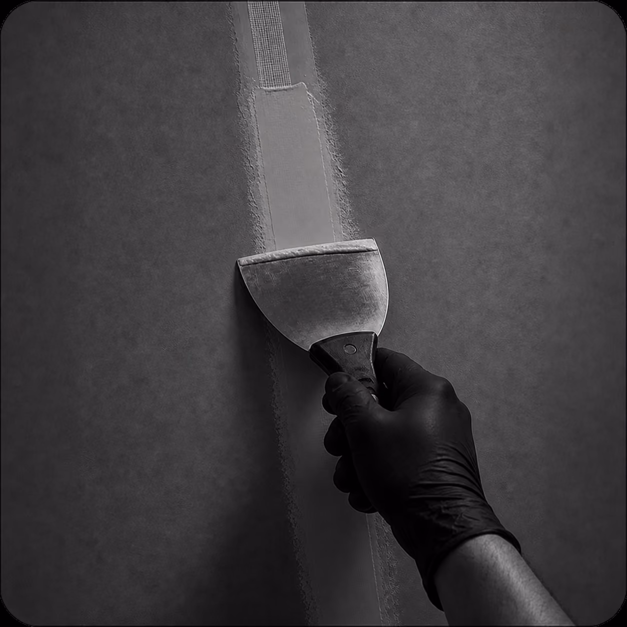 Taping knife bedding joint tape into a plasterboard joint