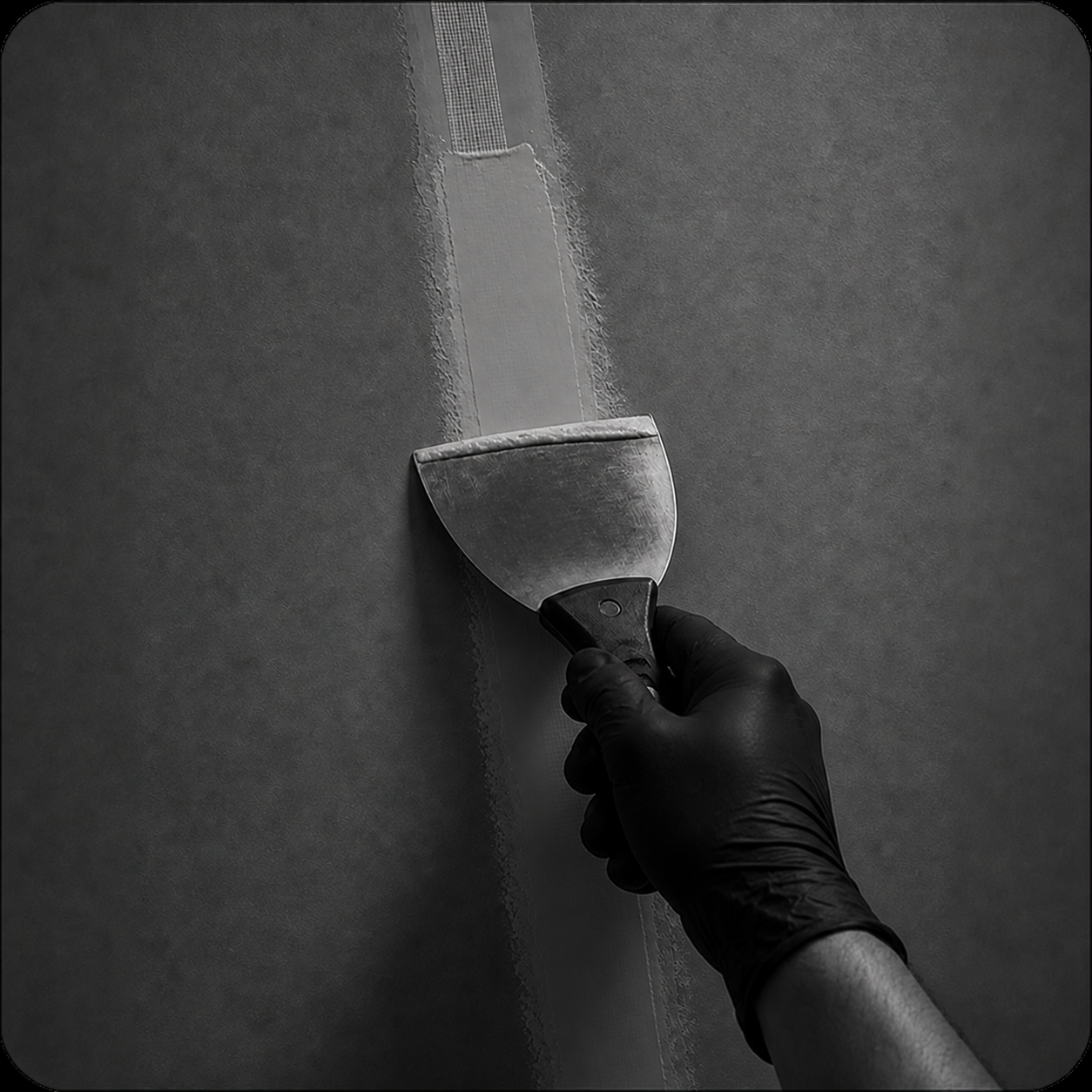 Taping knife bedding joint tape into a plasterboard joint