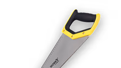 Håndsav med sort og gul gummihåndtag og metal klinge med WORKIT logo.