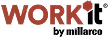 Work It by Millarco logo in red and black text with a red dot above the letter K.