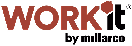 Logo for Work It by Millarco featuring stylized text with hexagon design.