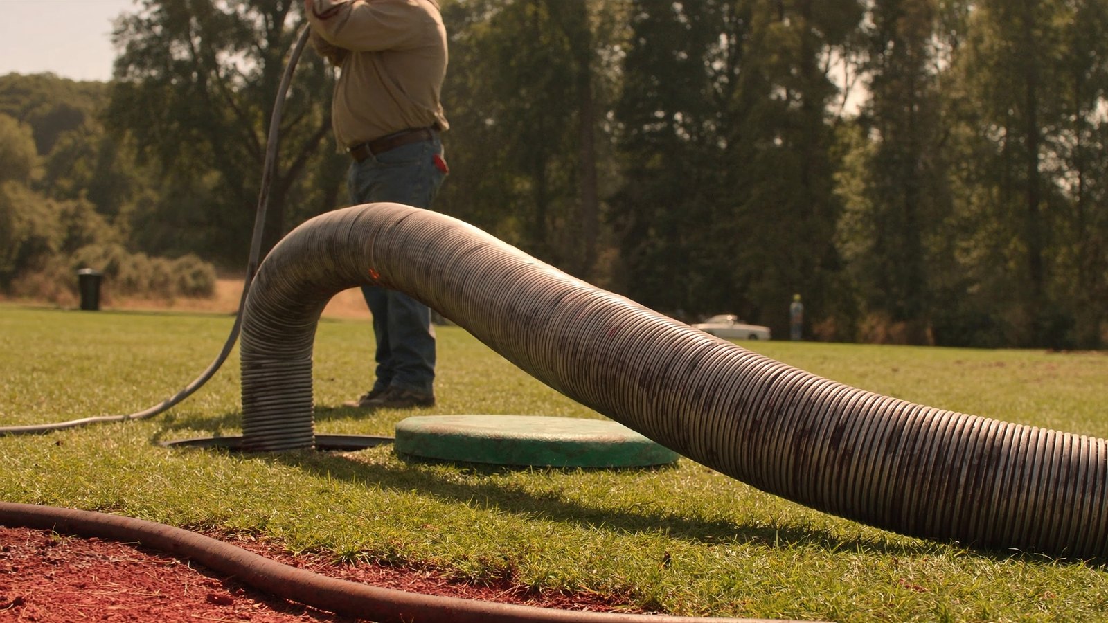 Finished aerobic septic system on a restored Central Texas lawn