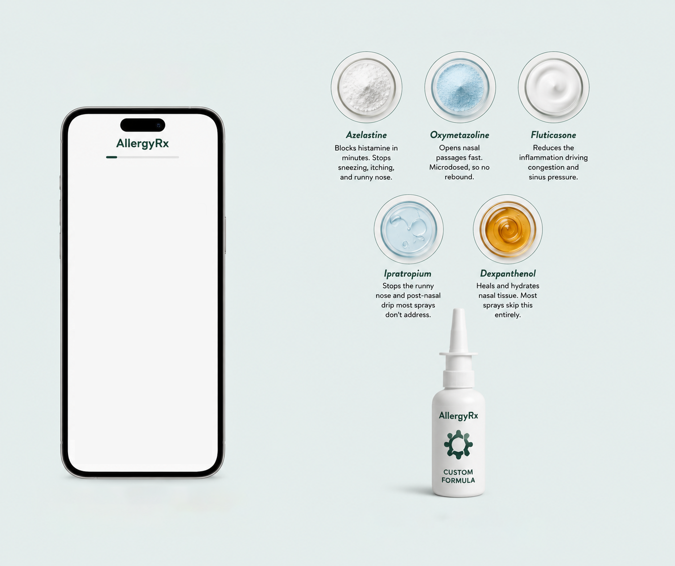 AllergyRx symptom quiz open on a phone