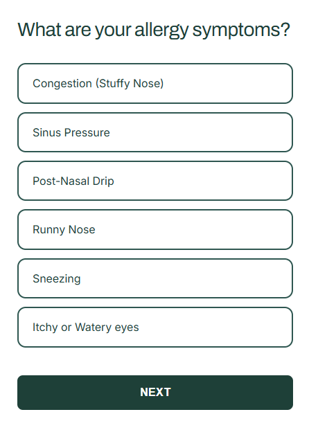 Quiz step: what are your allergy symptoms?