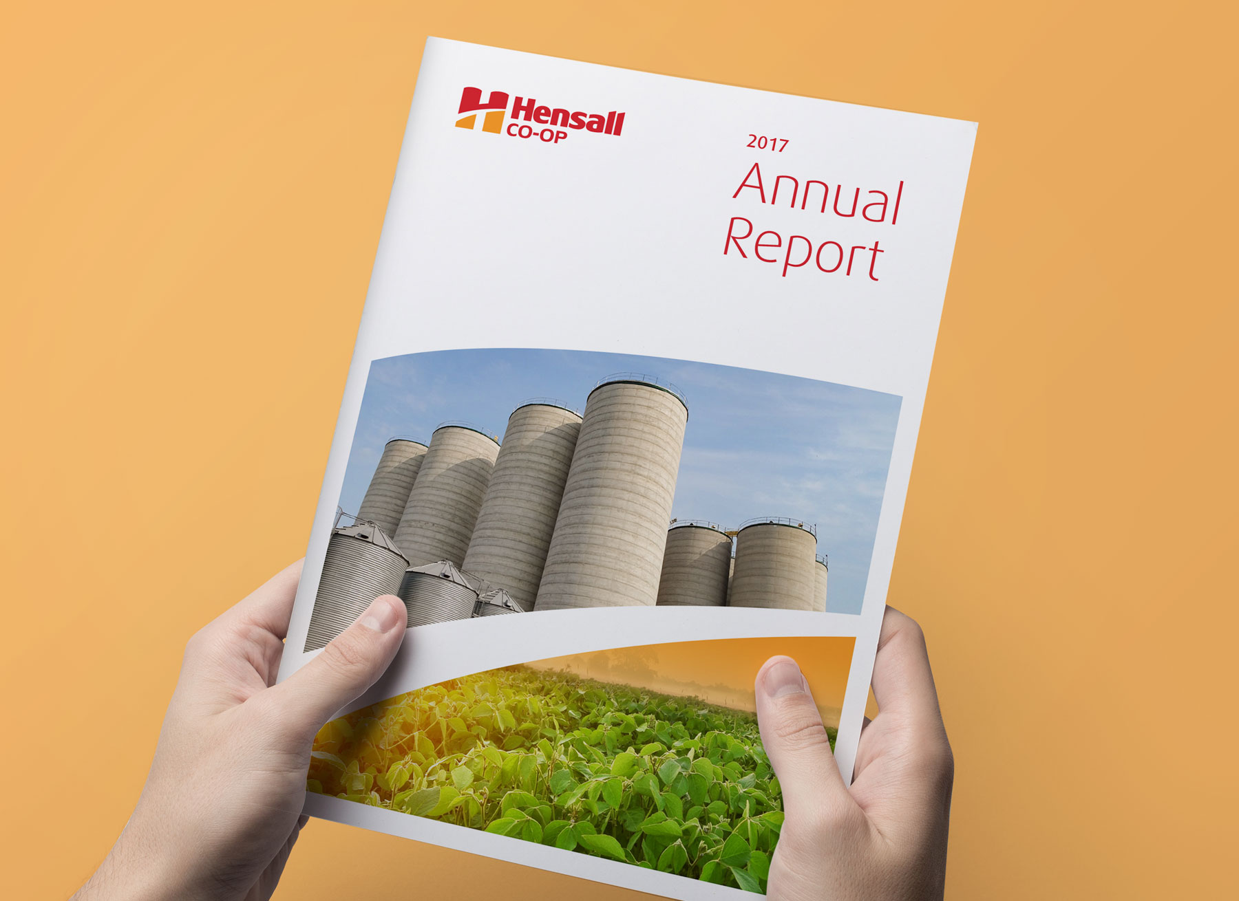 Hensall Co-op annual report design — editorial layout reflecting new brand direction
