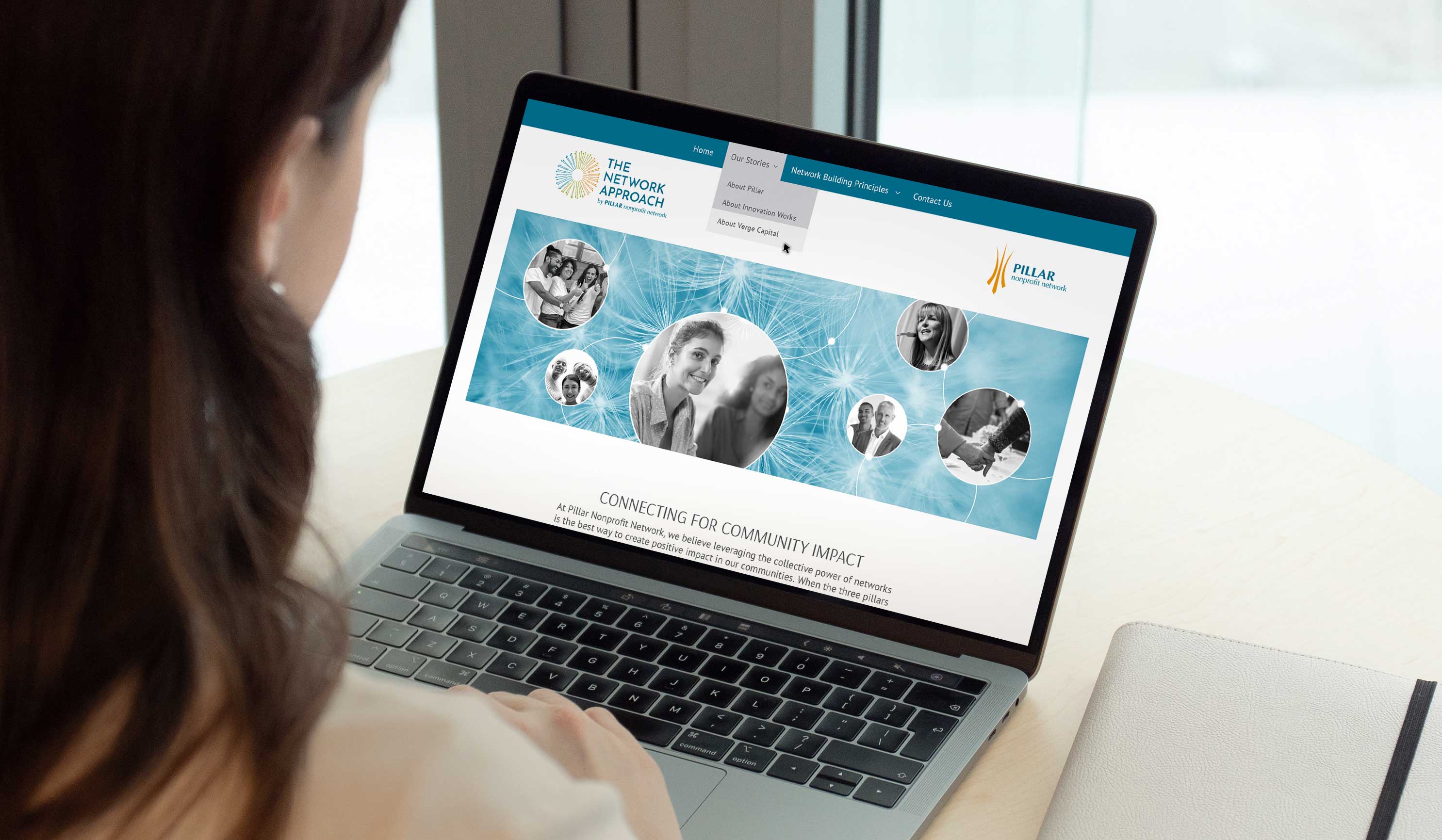 Pillar nonprofit network approach — collaborative brand platform design by Glyphic Design