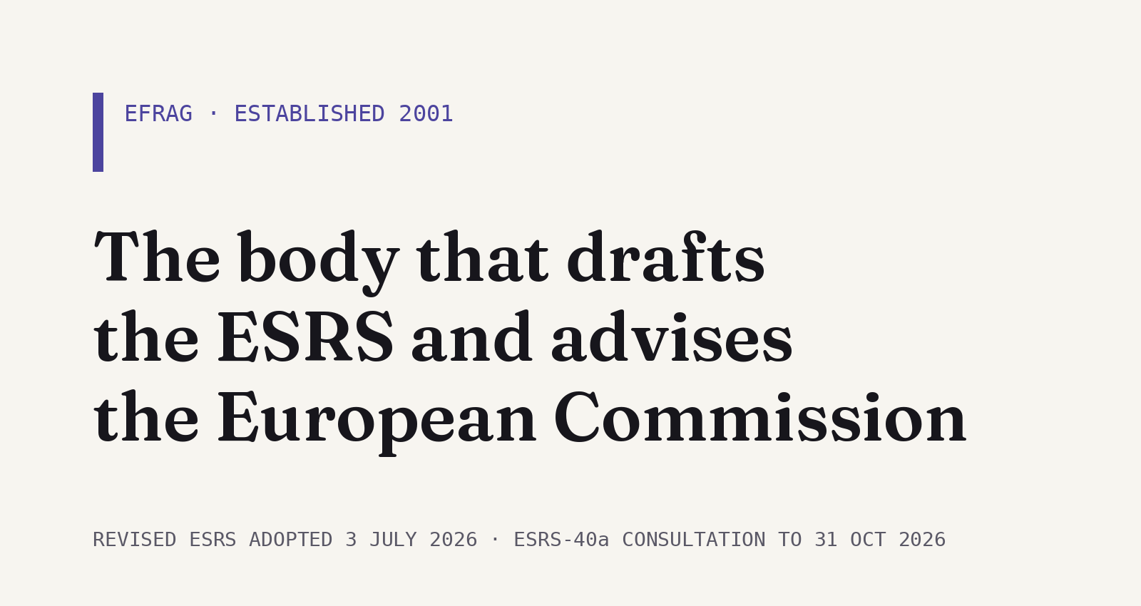 EFRAG, established 2001: the body that drafts the ESRS and advises the European Commission