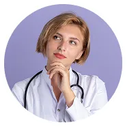 Portrait of a female doctor with stethoscope, thinking against a purple background.