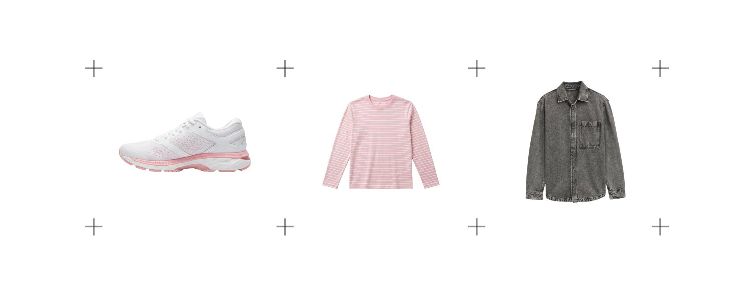 Drei Produkte, T-Shirt, Sneaker und Sonnenbrille, als personalisierte Treffer