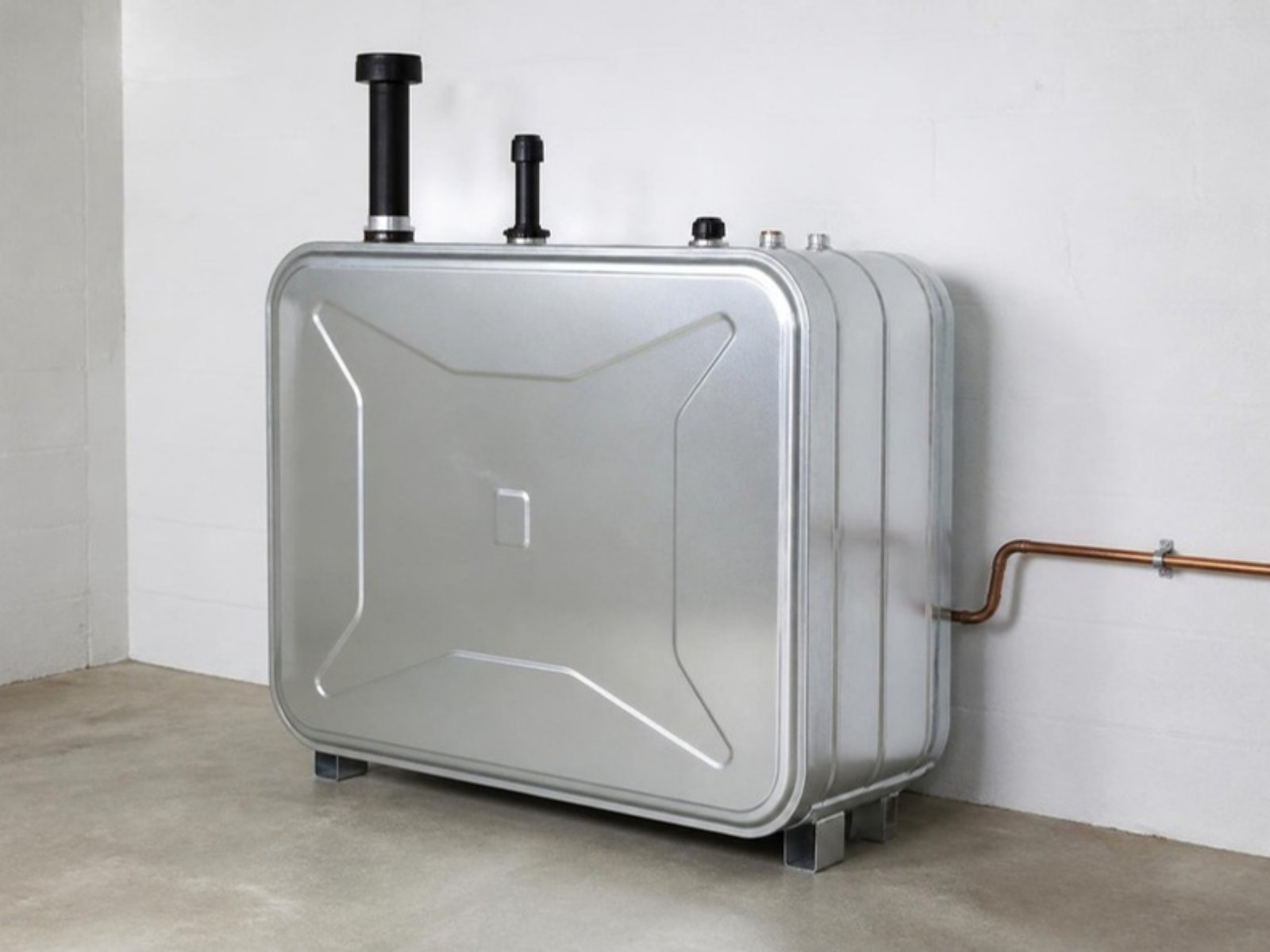 New double-wall oil tank installed in a clean basement