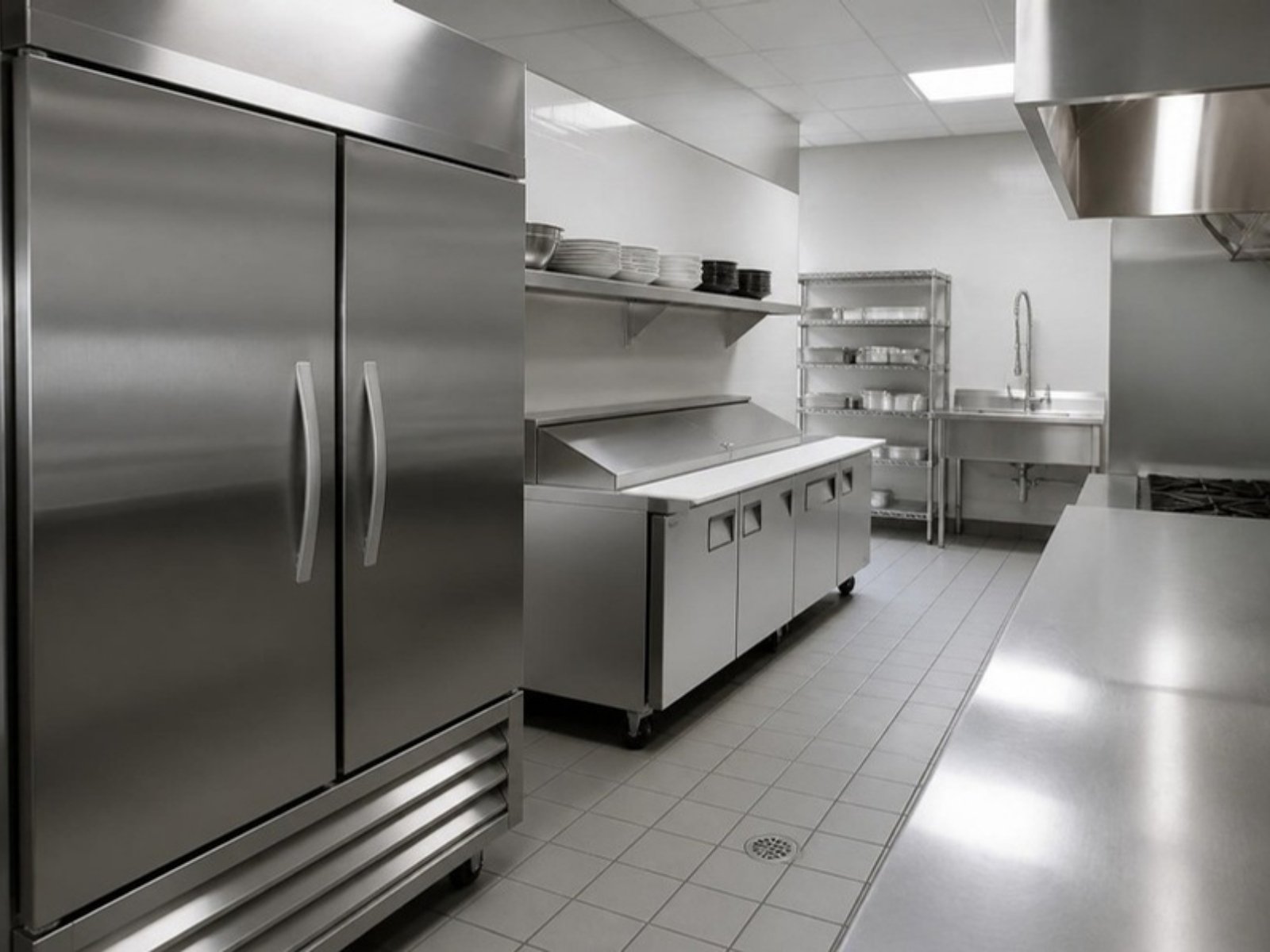 Reach-in refrigerators on a commercial kitchen prep line