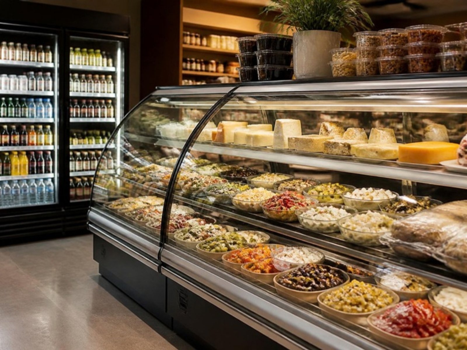Refrigerated deli display case in a neighborhood market