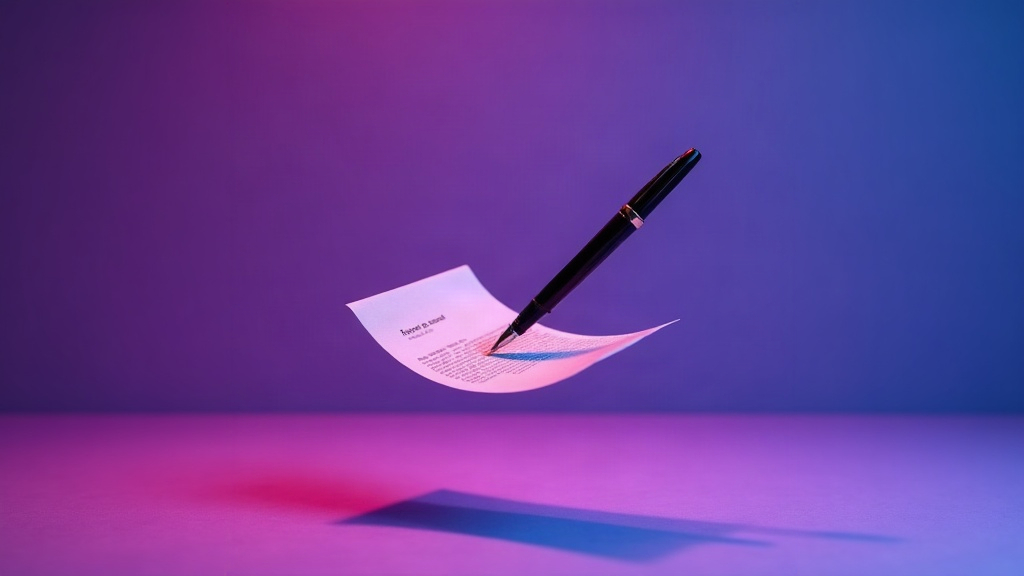 Stylo et document en lévitation, illustrant la création de société
