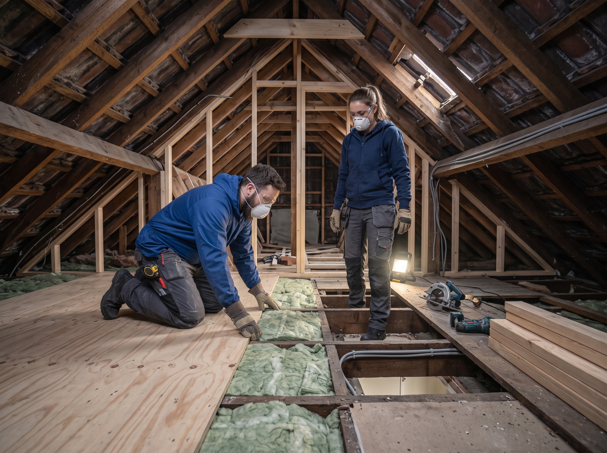 Attic insulation and flooring fitted by Overhaul Roofing