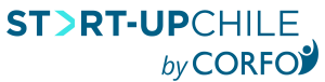 Logotipo de Startup Chile por CORFO en azul con un símbolo de persona abstracta